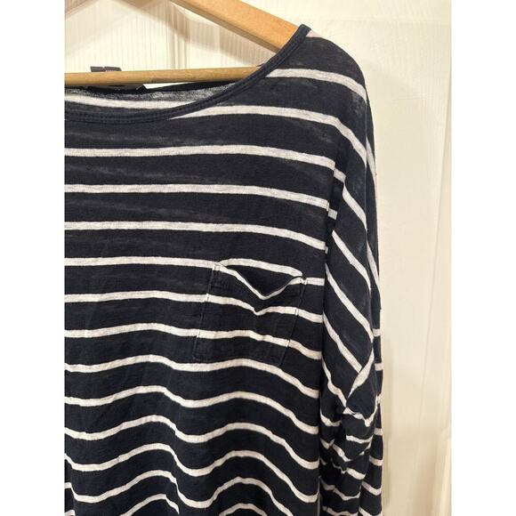 Vince 100% Linen Mixed Stripe Single Pocket Long Sleeve Women's Tunic, L - Picture 3 of 6